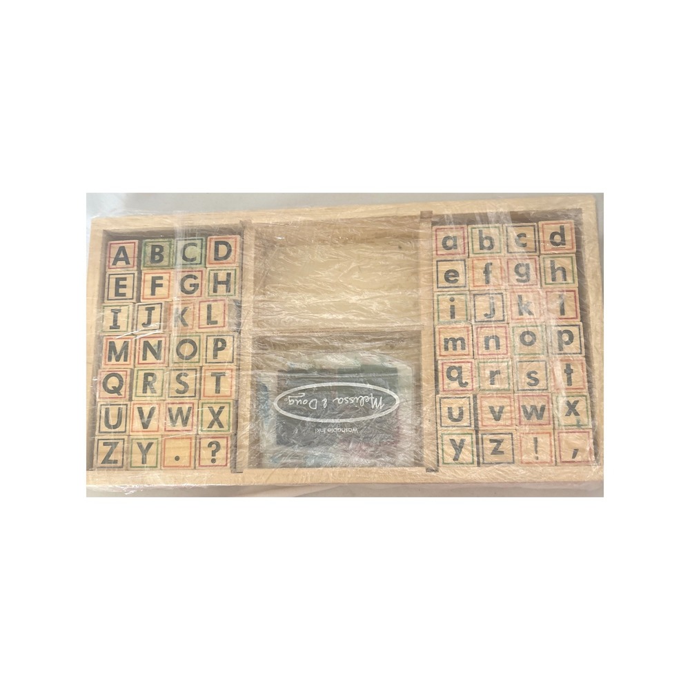 Melissa & Doug Wooden Stamp Set OS Tan Alphabet 56 Stamps 4-Color Ink Pad 3557